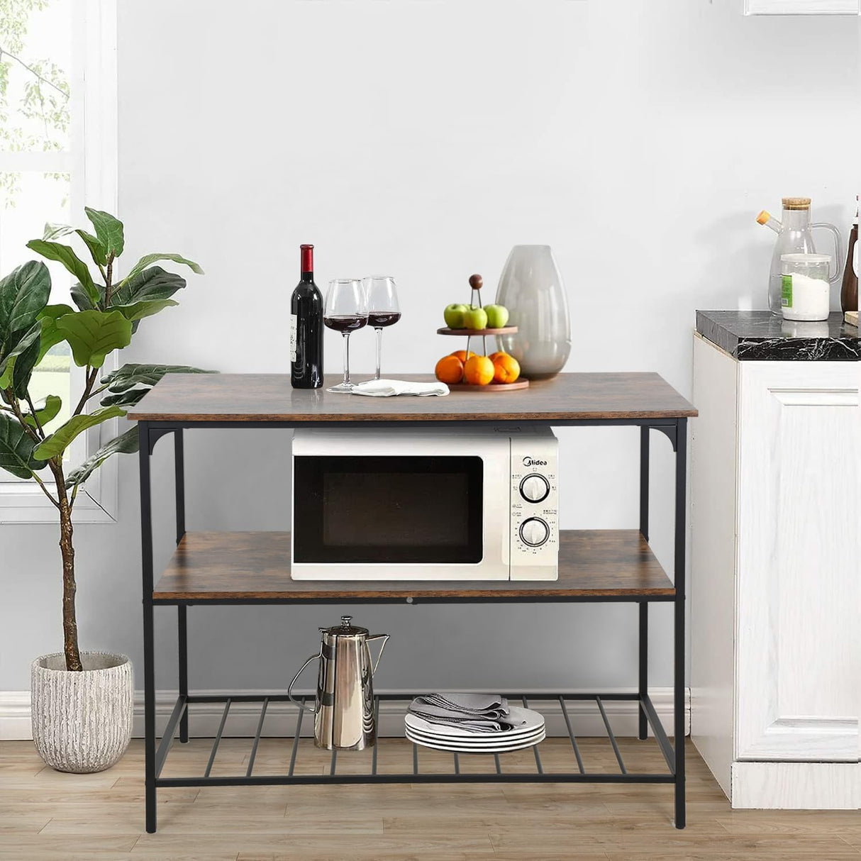 PayLessHere 3 Tier Kitchen Island Kitchen Storage Kitchen Counter with Large Storage Space Thick Board Top Solid Structure for Kitchen Coffee Shop Restaurant Living Room Dinning Room,Brown PayLessHere