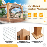 YOLENY Louvered Pergola 11x13, All Aluminum Pergola with Adjustable Rainproof Pitched Roof, Outdoor Pergola with Waterproof Curtains and Nets, Woodgrain YOLENY