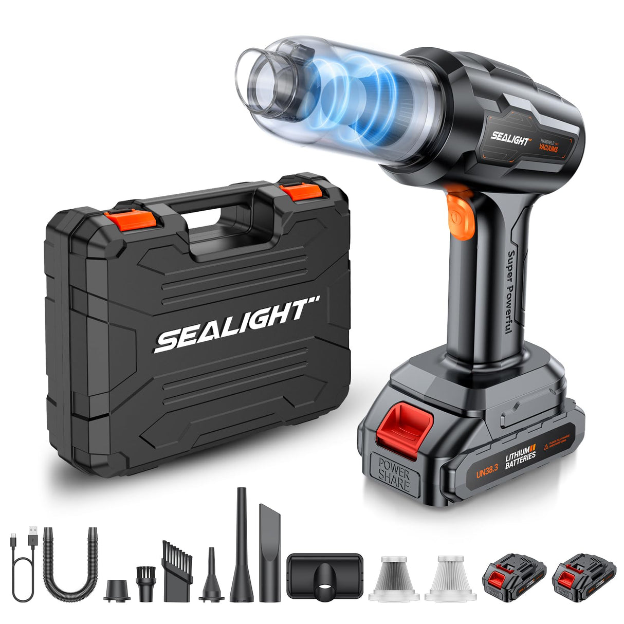 SEALIGHT Car Vacuum Portable Cordless, High Power Suction and Air Duster, 7 in 1 Handhle Vacuum Cleaner for Car, Office, Pet SEALIGHT