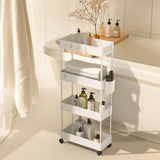 Pipishell Slim Storage Cart with Wheels, 4 Tier Bathroom Storage Organizer Rolling Utility Cart for Bathroom Kitchen Laundry Room Office Narrow Place (White) Pipishell