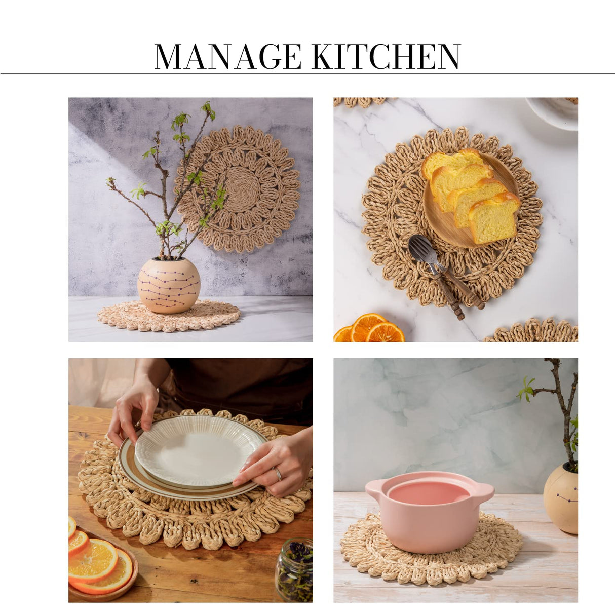 Laquedecraft 13.8" Round Corn Husk Placemats Set of 6 | Boho Rattan Woven Table Mats | Farmhouse Spring Plate Chargers Like Water Hyacinth, Seagrass for Wedding, Party, Christmas, Events Laquedecraft