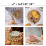 Laquedecraft 13.8" Round Corn Husk Placemats Set of 6 | Boho Rattan Woven Table Mats | Farmhouse Spring Plate Chargers Like Water Hyacinth, Seagrass for Wedding, Party, Christmas, Events Laquedecraft