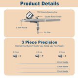 Airbrush Kit with Compressor - High-Pressure Portable Air Brush with 0.2/0.3/0.5mm Nozzle, Non-Clogging Spray Gun with Cleaning Brush for Painting Model Barber Cake MADETEC