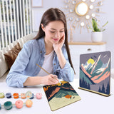 JOOZ 2 Pack Paint by Numbers Kit for Adults, Mountain Paint by Number on Wood Board, DIY Sunset Boho Oil Painting by Numbers Ornaments for Desktop, Easy Adult Paint by Number Kits for Gift 8x8 Inch JOOZ