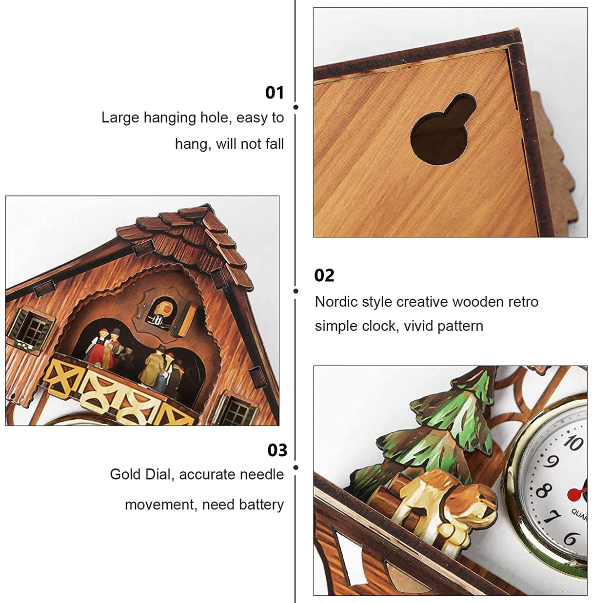 Cuckoo Clock, Wooden Wall Clocks, Wood Traditional Handcrafted Chalet European Antique Retro Style Mechanical Cuckoo Pendulum Quartz Clock for Home Living Room Bedroom Decor Birthday Gifts (CM-007) CALOPET