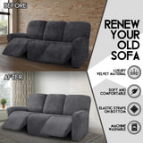 ULTICOR Velvet 8-Pieces Recliner Sofa Covers Stretch Reclining Couch Covers for 3 Cushion Reclining Sofa Slipcovers Furniture Covers Thick Soft Washable (3 Seater Recliner Cover, Dark Gray) ULTICOR