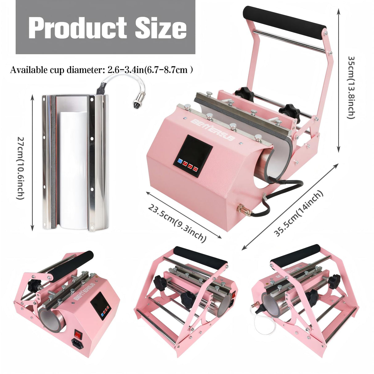 BetterSub Tumbler Mug Heat Press Machine 30 OZ 20 OZ 16 OZ Sublimation Straight Skinny Tumbler Mug Sublimation Print 11 OZ 15 OZ Sublimation Mug Heat Transfer Pink BetterSub
