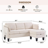 HAOMARKETS Modern Convertible L Shaped Sofa with Storage Ottoman,3-Seater Corduroy Fabric Couch with Reversible Chaise Lounge, Sectional Couches for Small Spaces, Living Room, Apartment, Beige HAOMARKETS