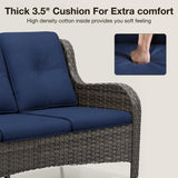 Joyside Outdoor Patio Couch Wicker Sofa - 3 Seater Rattan Sofa for Outside Patio Garden with Deep Seating and Olefin Cushions(Mixed Grey/Blue) Joyside