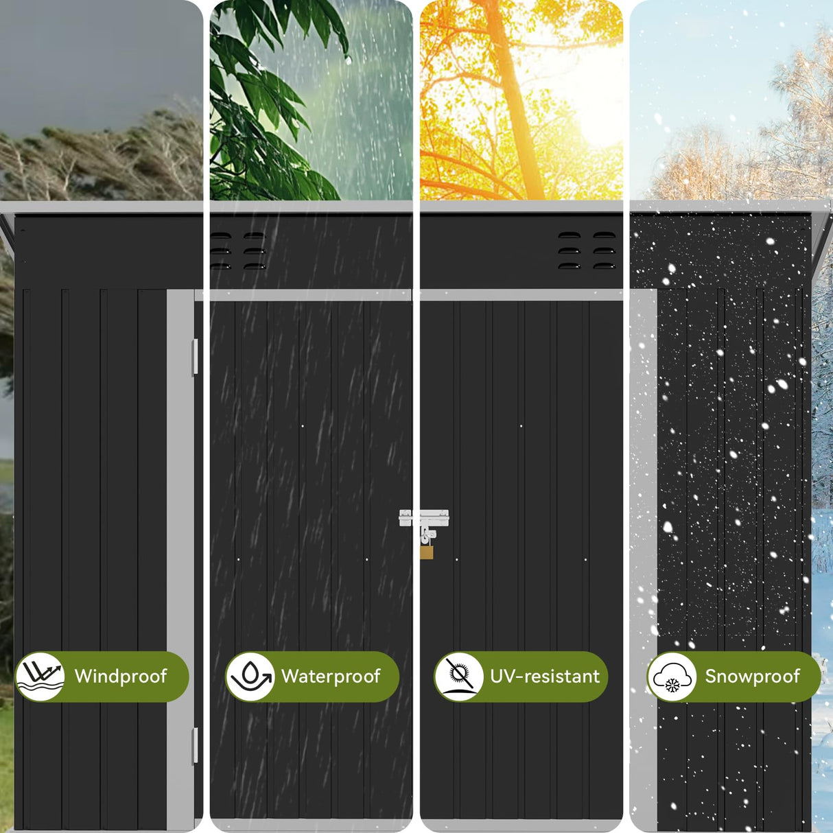 COMHOMA Shed Outdoor Storage Shed Metal,Lockable Doors Tool Sheds with Sloping Roof,Steel Garden Shed with Air Vent for Backyard,Patio,Lawn,Poolside (Grey, 8'*4') COMHOMA