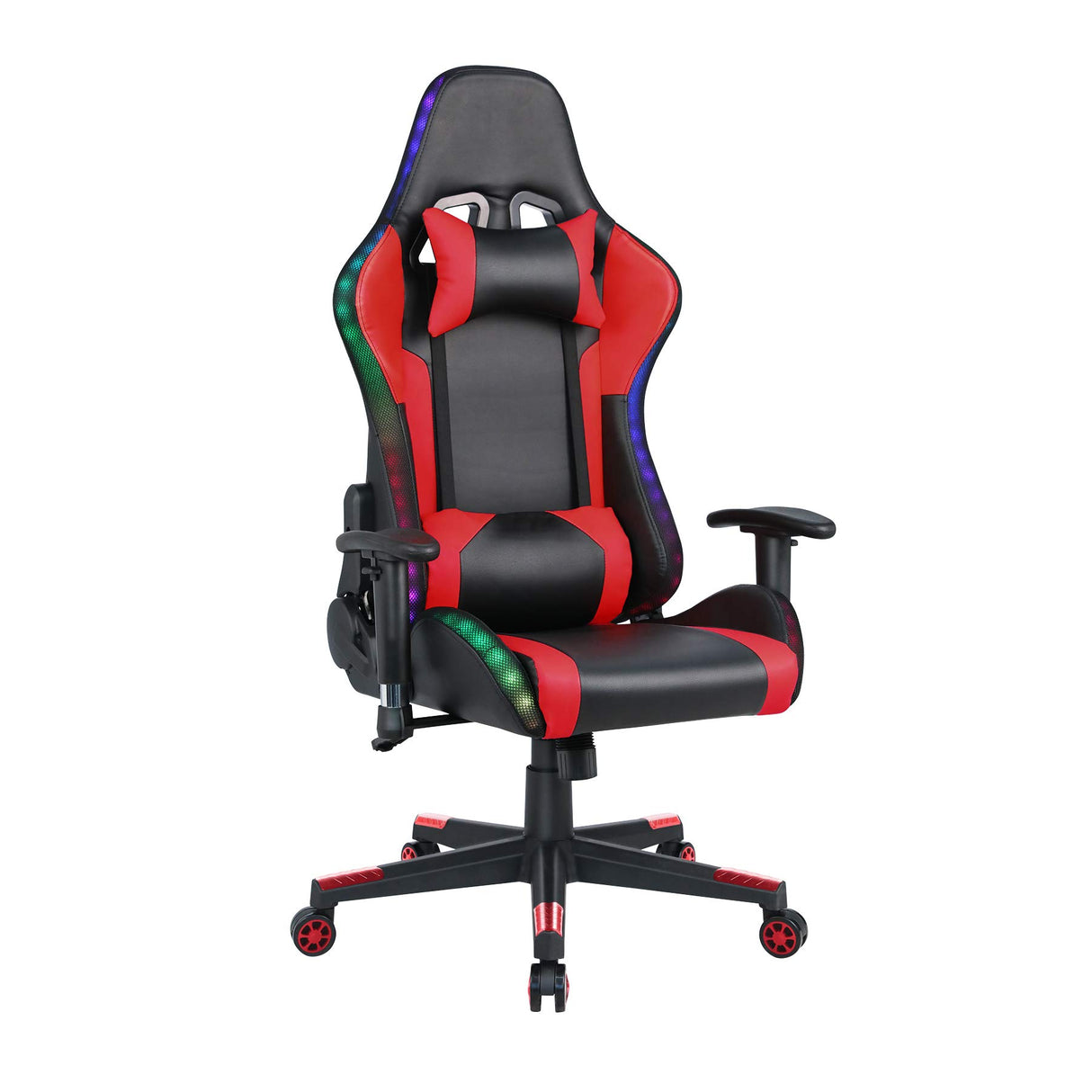 Gaming Chair with Bluetooth Speakers RGB LED Lights, Music Video Game Chair, Ergonomic PU Leather High Back Computer Chair, Adjustable Reclining Racing Office Swivel Chair for Adult Teens (Red) YOUTHUP