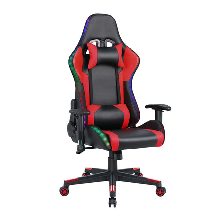 Gaming Chair with Bluetooth Speakers RGB LED Lights, Music Video Game Chair, Ergonomic PU Leather High Back Computer Chair, Adjustable Reclining Racing Office Swivel Chair for Adult Teens (Red) YOUTHUP