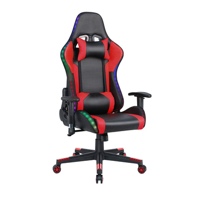 Gaming Chair with Bluetooth Speakers RGB LED Lights, Music Video Game Chair, Ergonomic PU Leather High Back Computer Chair, Adjustable Reclining Racing Office Swivel Chair for Adult Teens (Red)