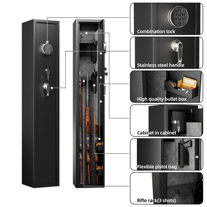 METAN Rifle Gun Safe with Quick Access Keypad Lock, 3 Guns Security Cabinet Long Safes Gun Cabinet for Shotguns with Pistol Pocket,Black (3 Gun Digital-Black)