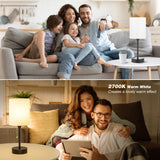 Small Bedside Table lamp for Bedroom - 3 Color Temperatures Bedside Lamps with USB C and A Ports, Pull Chain Table Lamps with AC Outlet, White Nightstand Lamps with Black Metal Base for Kids Reading Dicoool