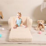 MOMCAYWEX Kids Chairs for Toddler, 2-in-1 Toddler Soft Sherpa Couch Fold Out, Convertible Sofa to Lounger for Girls and Boys, Cream MOMCAYWEX