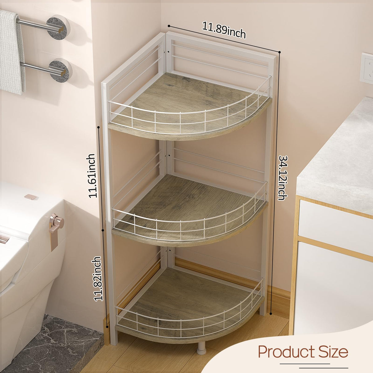 DAOUTIME Bathroom Standing Shelf, 3 Tier Free-Standing Shelf Units, Open Floor Shelves, Triangular Curved Corner Shelf Stand for Small Space, Ideal for Bathroom,Kitchen,Vanity Storage and Organizer DAOUTIME