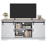 YITAHOME Farmhouse TV Stand for 65 Inch Television Stand, Entertainment Center with Storage Cabinets and Sliding Barn Doors, Rustic Media TV Console Table for Living Room, Grey White/Grey Wash YITAHOME