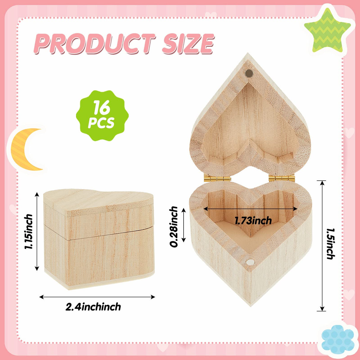 Taiyin 16 Pieces Valentine's Day Wood Box Heart Shaped Unfinished Wood Box with Magnetic Hinged Lid for Valentine's Day Wedding Anniversary Jewelry Craft Storage Taiyin