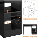 Yaheetech Home Office Wood Computer Desk with Drawers and Pull-Out Keyboard Tray, Study Writing Desk PC Laptop Table with Hutch and Storage Shelves, Modern Workstation, Black Yaheetech