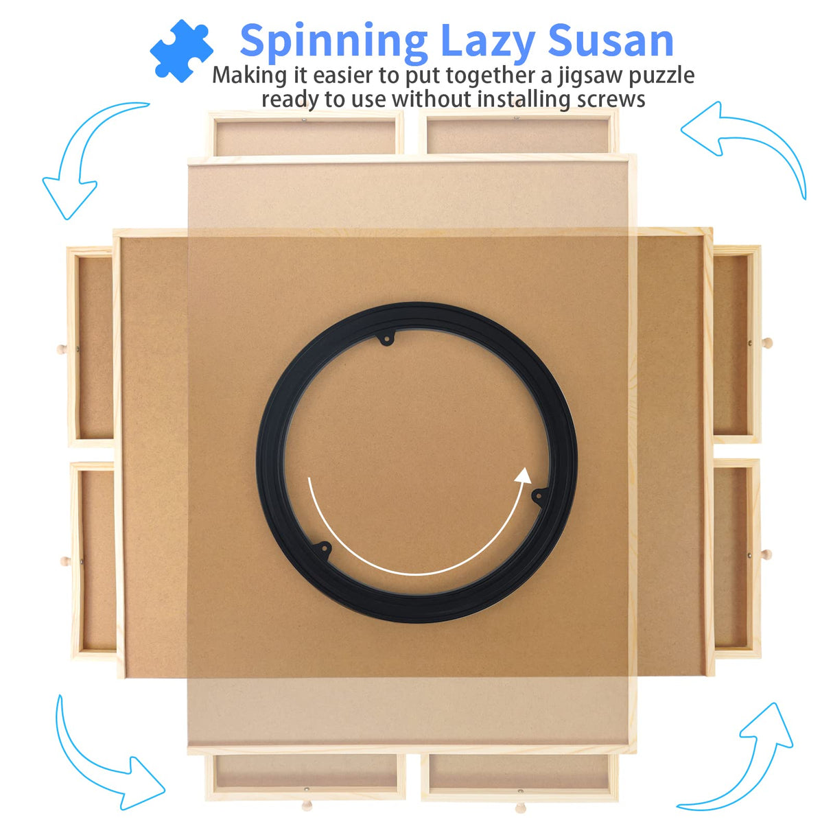 WOOD CITY Puzzle Board, 1000 Piece Wooden Jigsaw Puzzle Board with Drawers, 30” x 22” Portable Puzzle Table with Covers and Lazy Susan, Rotating Jigsaw Puzzle Table for Kids and Adults WOOD CITY