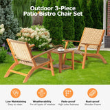 Panana 3 Pieces Patio Furniture Set Acacia Wood Side Table and PE Rattan Wicker Bistro Set Wooden Chairs for Outdoor, Deck, Porch, Poolside, Balcony Panana