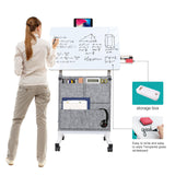 KOUPA Adjustable Height Standing Desk, Writable Tempered Glass Desktop with Eraser, 360° Flip, Wheels and Bag– Ideal for Small Spaces and Home Offices, 24 in, White(Adjustable Height: 32-47 in) KOUPA