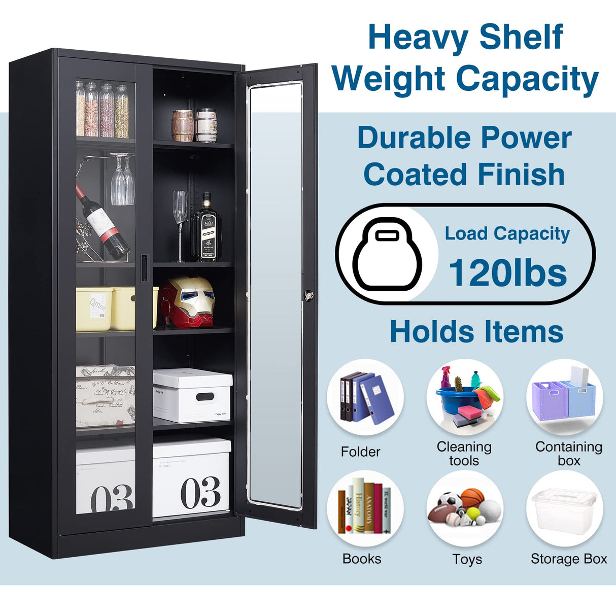 PEUKC Display Cabinet-71 Inches 4 Adjustable Shelves Curio Cabinets with Locking Glass Doors Display Case for Collectibles, Cosmetics, Hydroponics, Books (Black,Assemble Required) PEUKC