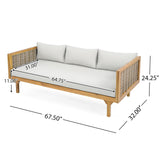 Merax 67.5" Outdoor Patio Daybed 3 Seater Sofa Bed,Acacia Wood Frame with Rattan Arm,Cushion & Pillow for Pool Merax