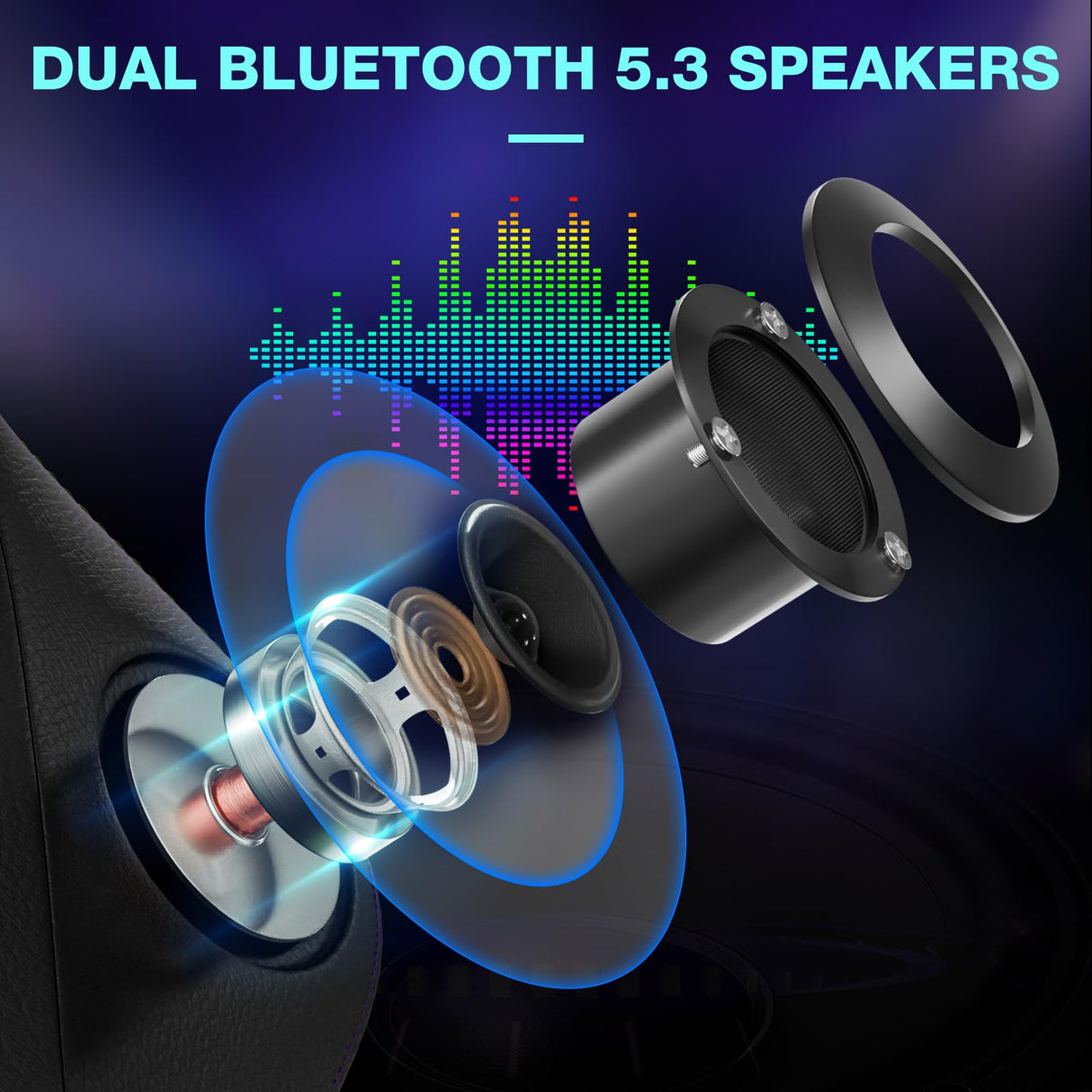 HOFFREE Gaming Chair with Bluetooth Speakers and Led Lights Massage Vide Game Chairs with Footrest Reclining Computer Gamer Chair Purple and Black HOFFREE