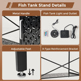 Annualring 55-75 Gallon Fish Tank Stand with Movable Power Cord& LED Light，Metal Aquarium Stand with Storage Cabinet，Large Fish Tank,Turtle and Reptile Terrarium,1000LBS Capacity, Black Annualring