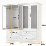 GraceGrove Armoire Wardrobe Closet with 4 Glass Doors and 4 Drawers, Closet Cabinet with and Hanging Rods and Storage, Wood Wardrobe for Bedroom, Tall Armoires and Wardrobes White GraceGrove