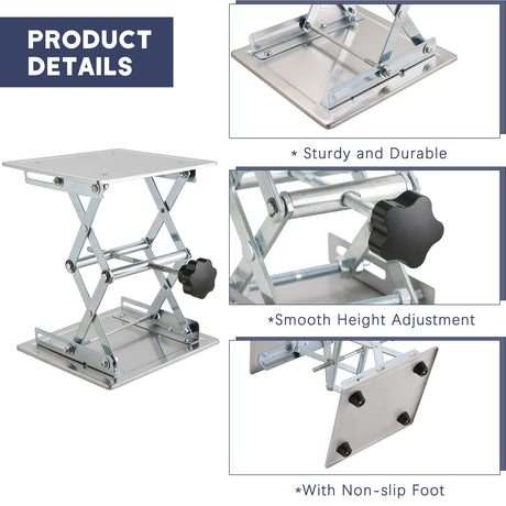 FLKQC Lift Table Lab Stand Lifter, Scissor Lifting Jack Platform 8"X 8", Stainless Steel Laboratory Support Jack Platform with Black Hand Wheel, Expandable 85mm to 280mm FLKQC