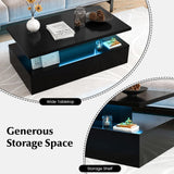 Giantex Modern LED Coffee Table - 2-Tier High Gloss Table w/Adjustable 20-Color Light, 8-Level Brightness & Speed, Remote Control, Contemporary 43.5”L Rectangular Center Table for Living Room (Black) Giantex