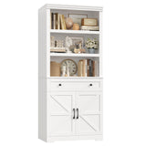 HOSTACK 72" Tall Book Shelf and Bookcase, 14" Deep Bookshelf with Drawer and Doors, Farmhouse Book Case with Storage, Wood Storage Cabinet with Display Shelves for Home Office, Living Room, White HOSTACK