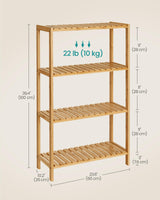 SONGMICS Bamboo Storage Shelf, 4-Tier Shelving Unit, Multifunctional, in The Entryway, Bathroom, Living Room, Balcony, Kitchen, 10.2 x 23.6 x 39.4 Inches, Natural UBCB034Y01 SONGMICS