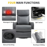 Trustyue Swivel Rocker Recliner Chair, 360° Swivel Recliner with Heat and Massage, Rocker Recliner Nursery Glider Chair with Side Pockets for Living Room (Grey, Faux Leather) Trustyue