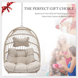 Swing Egg Chair Without Stand Indoor Outdoor Wicker Rattan Patio Basket Hanging Chair no Stand with UV Resistant Cushions 265lbs Capacity for Bedroom Balcony Patio (Beige) BULEXYARD