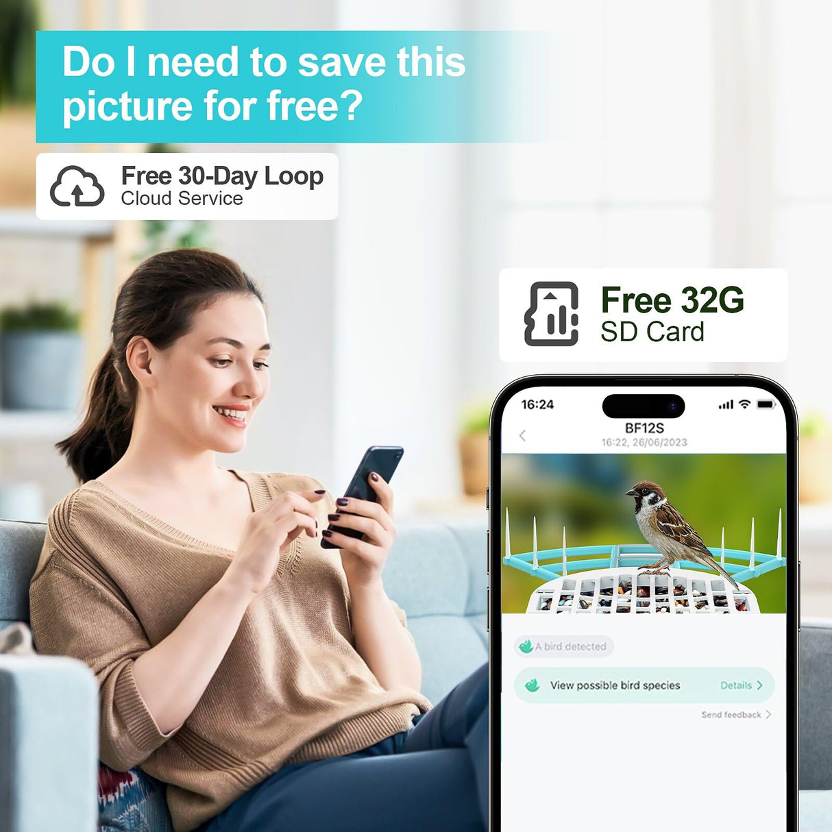 Bird Feeder with Camera - AI Identify Bird Species,Live View,Instant Arrival Alerts,Capture Bird Video,32GB,IP65 Waterproof,Bird Camera,Solar Powered Bird House Cameras,Smart Bird Feeder with Camera lopevi