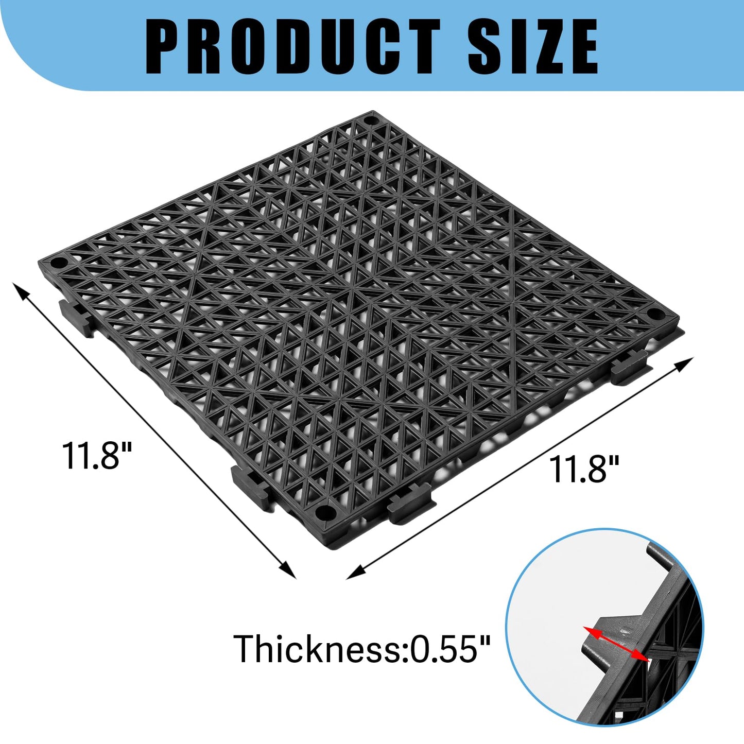 12” x 12” Drainage Interlocking Floor Tiles, 12 Pack Non-Slip Pool Deck Drain Tiles for Flooring, Soft PVC Splicing Modular Cushion Mats, Rubber Floor Tiles with Holes for Shower Basement Garage Shed