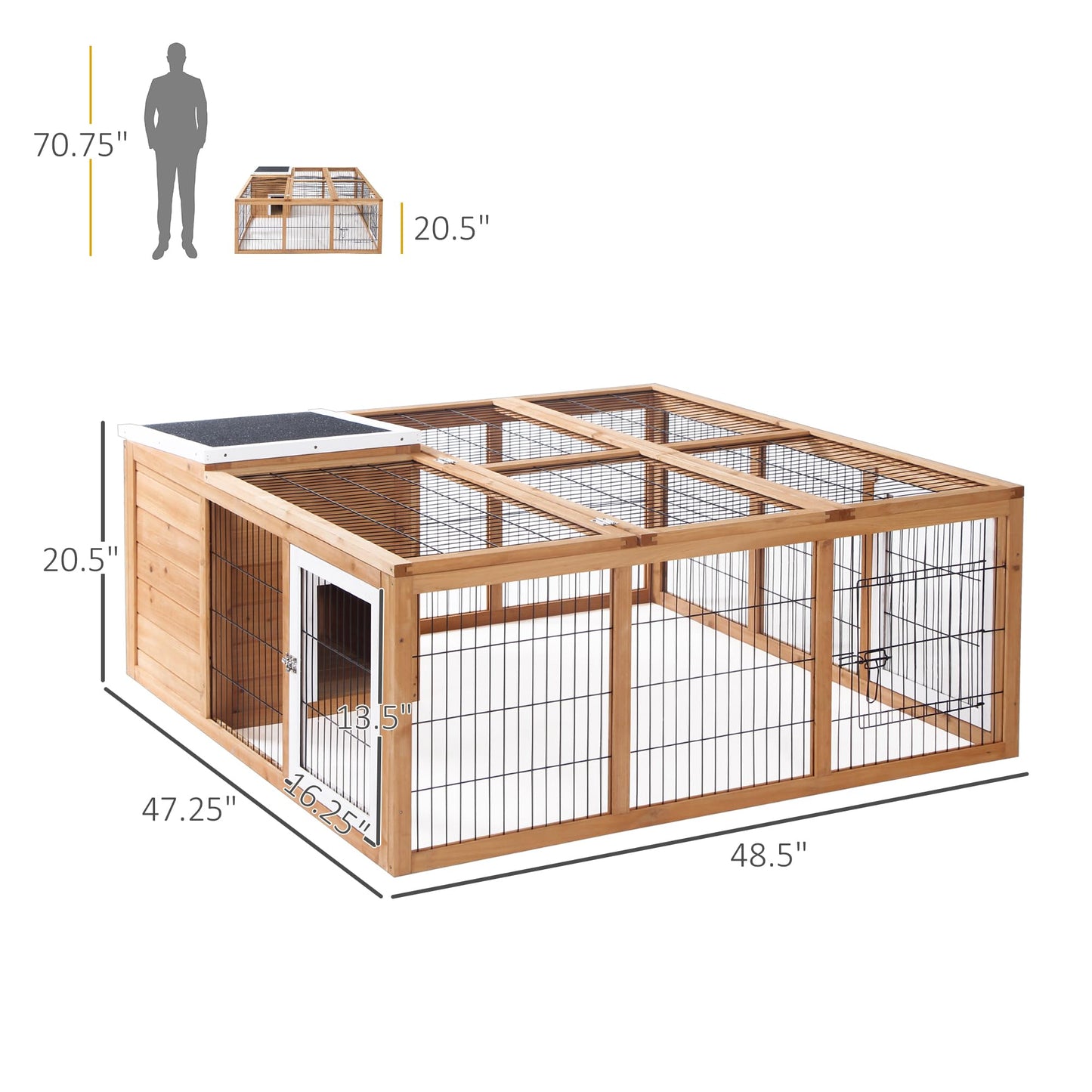 PawHut Rabbit Hutch Bunny Cage with Openable Main House, Indoor Outdoor Waterproof Rabbit House, Guinea Pig Cage for Small Animals with Three Ventilation Doors, Natural - WoodArtSupply