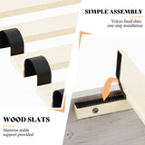 AMERLIFE Farmhouse Queen Size Bed Frame with 49" Fluted Headboard, Wood Platform Bed with Natural Grain, No Box Spring Needed/Noise Free, Distressed White AMERLIFE