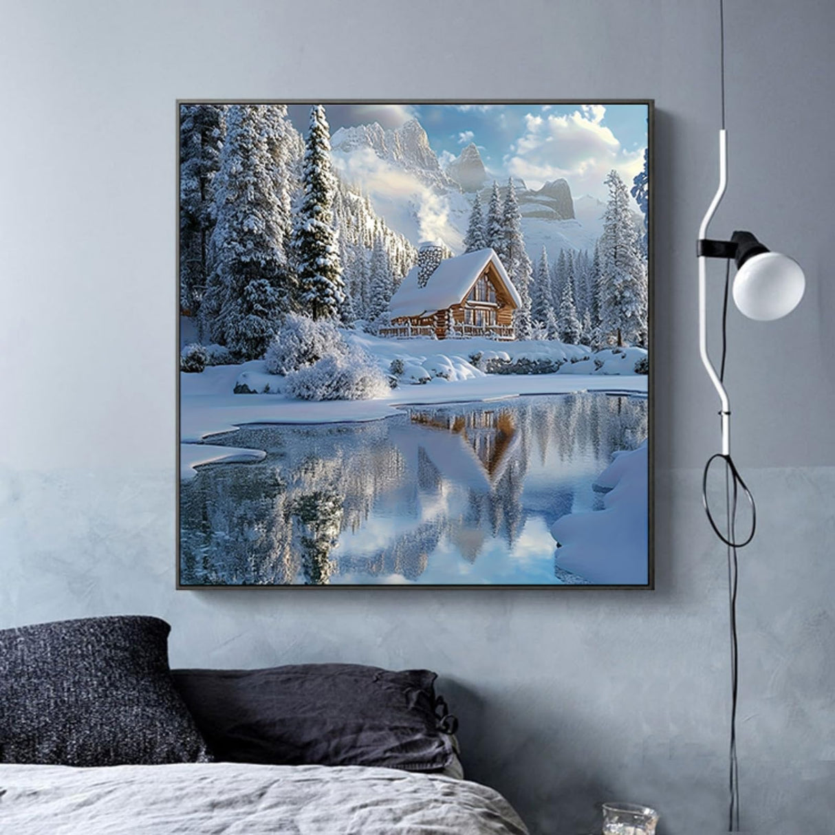 GXGLLPZBY 5D Diamond Paintings Kits for Beginners, Cabin Diamond Arts Kits for Adults, DIY Snowy Landscape Paint by Diamond, Full Drill Dot Gem Art for Home Wall Decor 13.8x13.8inch GXGLLPZBY