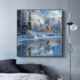 GXGLLPZBY 5D Diamond Paintings Kits for Beginners, Cabin Diamond Arts Kits for Adults, DIY Snowy Landscape Paint by Diamond, Full Drill Dot Gem Art for Home Wall Decor 13.8x13.8inch GXGLLPZBY