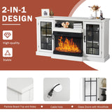 Breezestival Fireplace TV Stand with All-Sided Glass Electric Fireplace,59'' Entertainment Center with Farmhouse Glass Door Storage Cabinet, for TVs up to 65", White Breezestival