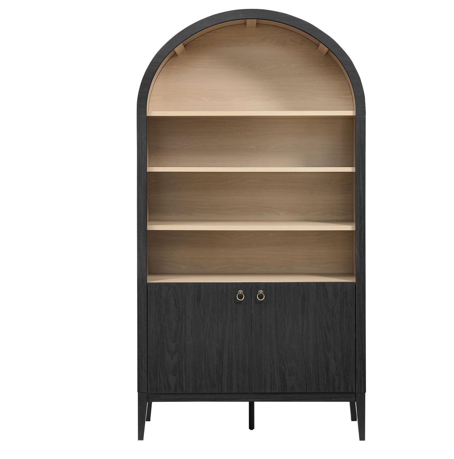 Modway Nolan Tall Arched Storage Display Cabinet in Black - 74 Inch Arch Bookshelf with Open and Closed Shelving - Modern Accent Cabinet for Living Room, Dining Room