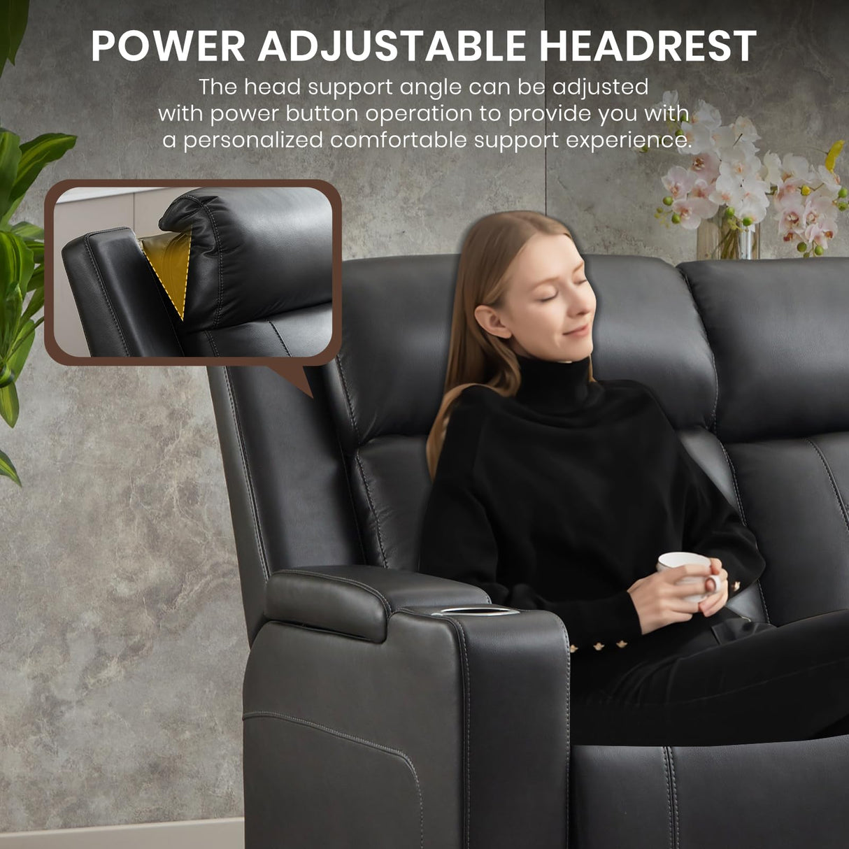 Netpane Breathable Leather Power Recliner Sofa Set with LED, Power Reclining Sofa and Loveseat Set with Adjustable Headrest/Wireless Charger/Storage Console for Living Room/HomeTheater (Grey&Black) Neptane