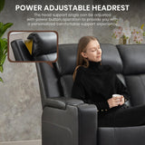 Netpane Breathable Leather Power Recliner Sofa Set with LED, Power Reclining Sofa and Loveseat Set with Adjustable Headrest/Wireless Charger/Storage Console for Living Room/HomeTheater (Grey&Black) Neptane