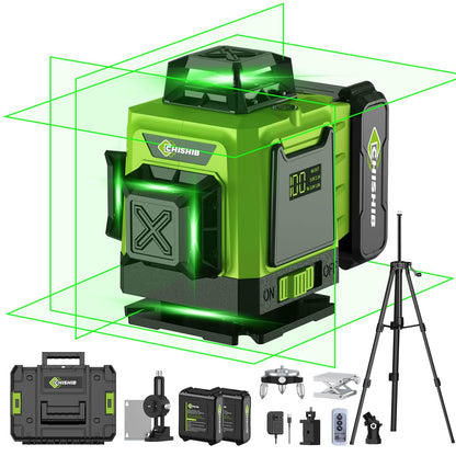 16 Lines Green Laser Level Kit -4x360° 4D Self-Leveling Cross Line Laser Level, Rotary Base and Accessories for Construction, Home Improvement and Picture Hanging,Portable Hard Carry Case Inc - WoodArtSupply