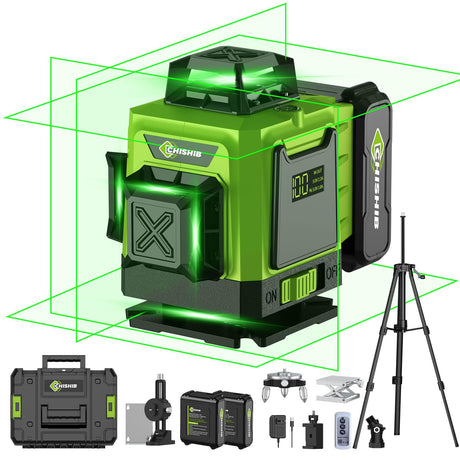 16 Lines Green Laser Level Kit -4x360° 4D Self-Leveling Cross Line Laser Level, Rotary Base and Accessories for Construction, Home Improvement and Picture Hanging,Portable Hard Carry Case Included… CHISHIB